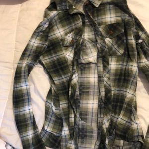Green plaid button down shirt